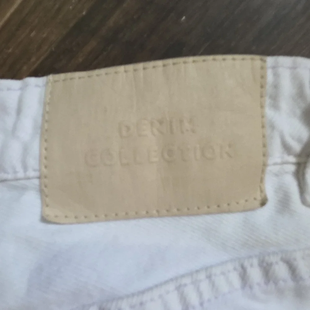 Lefties white Denim Women's 6/8 Wide Leg Raw Hem Distressed Jeans Y2K streetwear